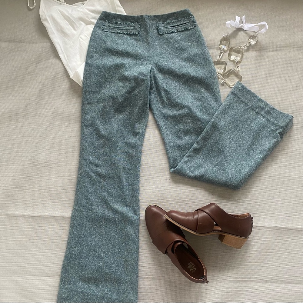 Etcetera Wool Silk Blend Bootcut Pants Textured Teal